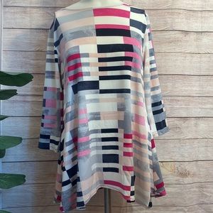 Alfani Three Quarter Length Sleeve Pink Gray Multi Colored Striped Top
